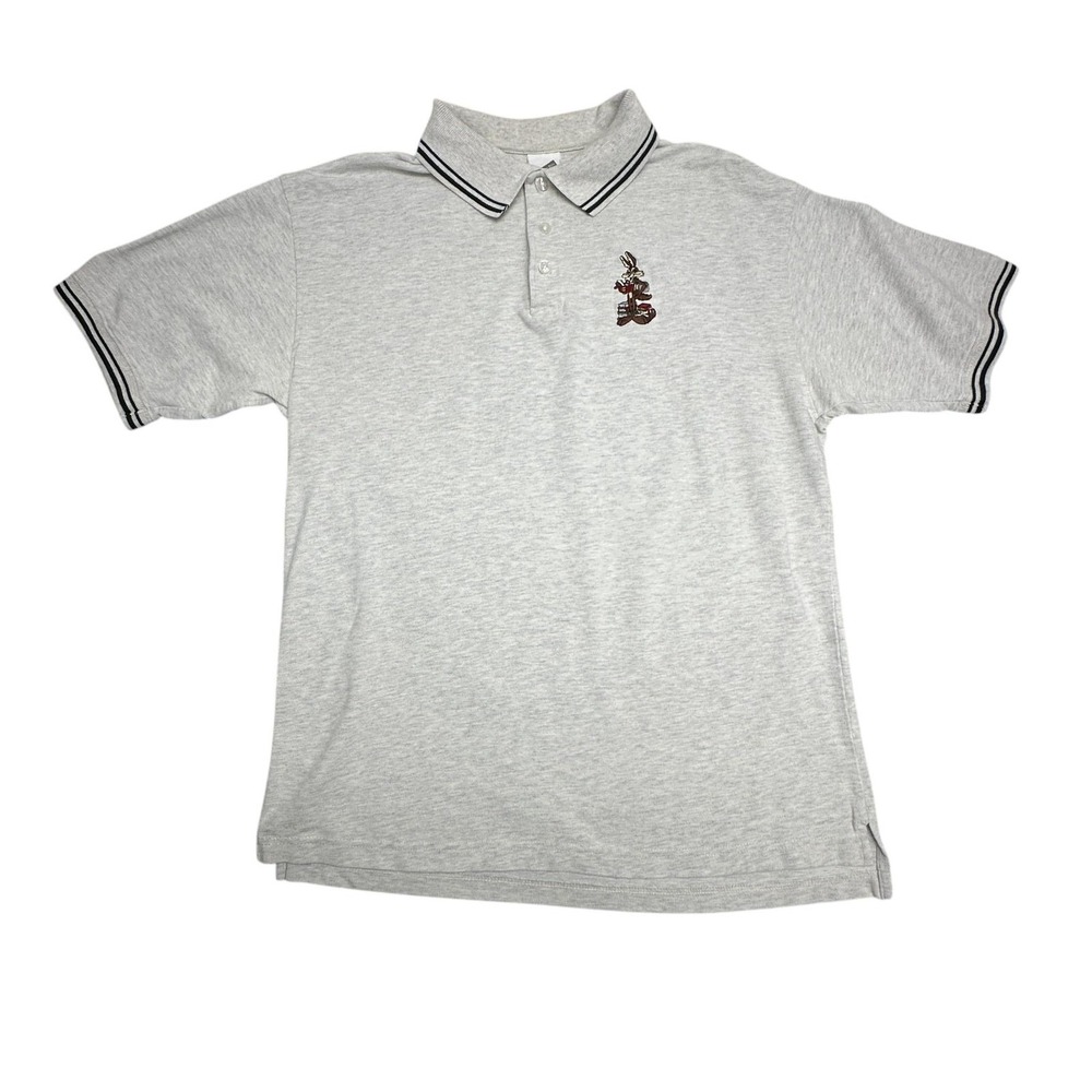 Vintage Wile E. Coyote Polo Shirt Mens Medium Gray Warner Bros 1999 Looney Tunes